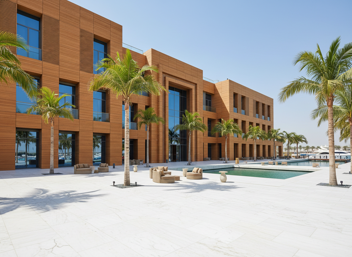 Dubai Waterfront Plaza with WPC composite wall cladding